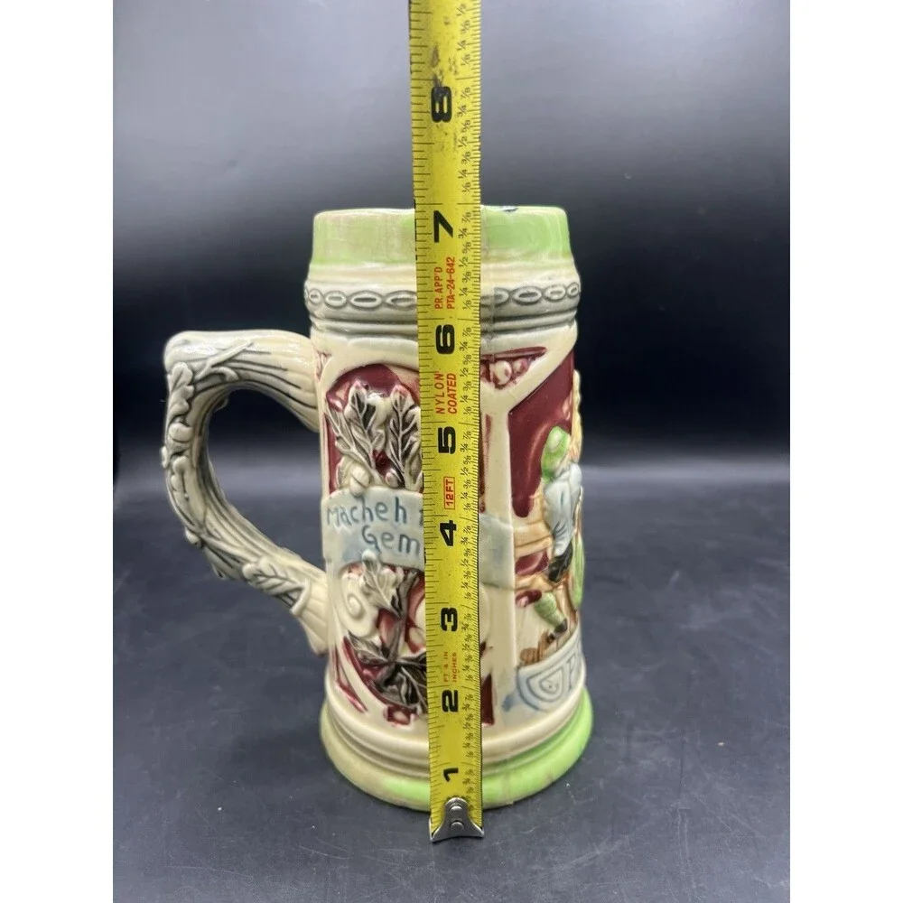 Vintage Japanese Prosit Beer Stein Hand Painted Tavern Scene Mug 7” Made Japan